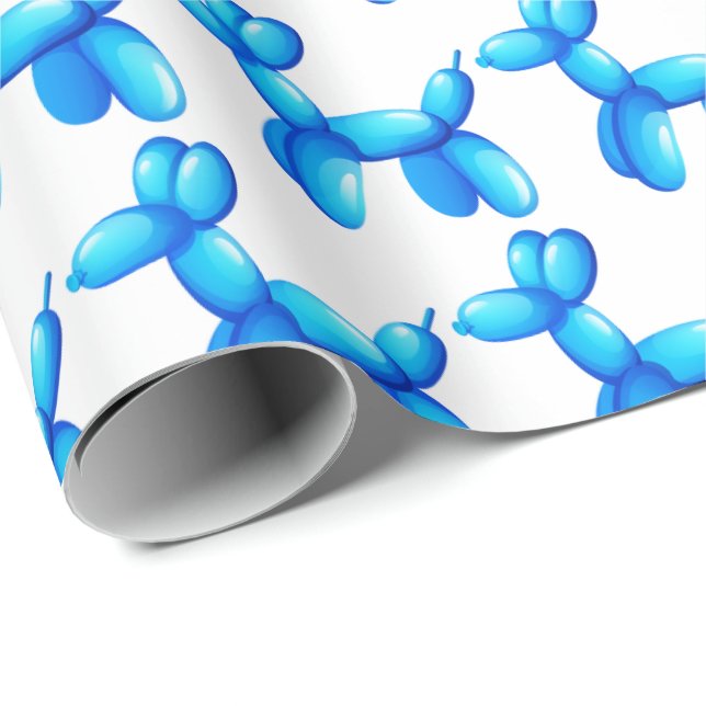 Ballon-Tier-Pudel-Hundeblau-Muster Geschenkpapier (Rolleneckpunkt)