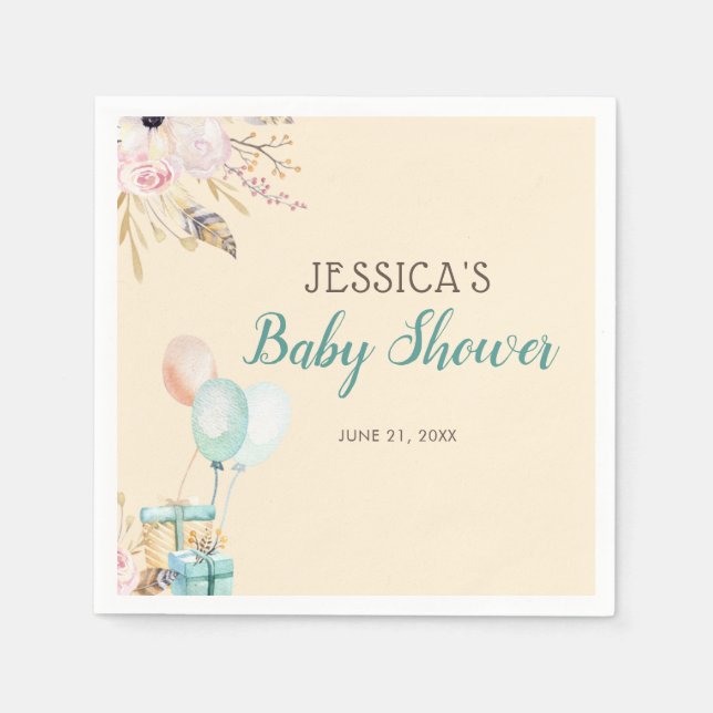 Ballon-und der Geschenk-| Babyparty Serviette (Vorderseite)