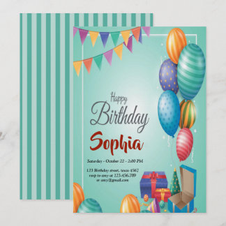 Ballon und farbenfrohe festliche Bänder zum Geburt Einladung