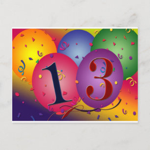 Ballondekorationen zum 13. Geburtstag Postkarte