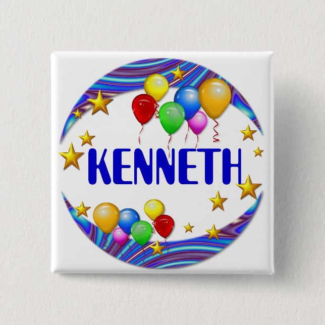 Ballone u. Sterne ~ Namen-Knopf Button (Vorderseite)