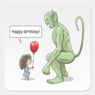 Ballonmädchen und Kobold Quadratischer Aufkleber