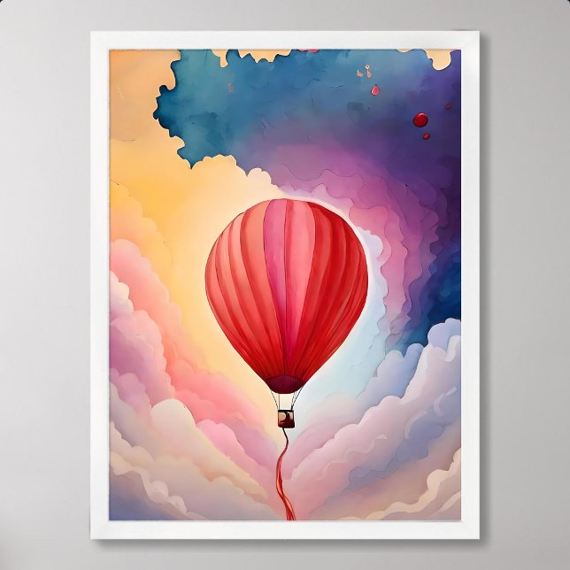 Ballonmalerei heiße Luft bunt Wolke Aquarell Poster (balloon painting hot air colorful cloud watercolor)