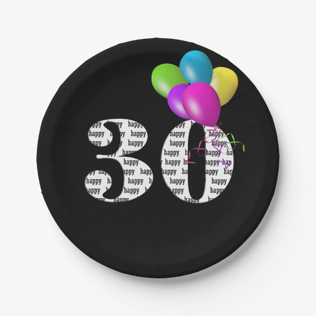 Ballonpuffer zum 30. Geburtstag Pappteller (Vorderseite)