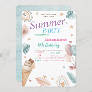 Ballons, Regenbogen, Eiscreme Sommergeburtstag Par Einladung