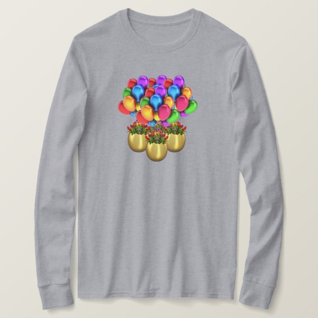 Ballons und Blume Ladys Long Sleeve TShirt (Design vorne)