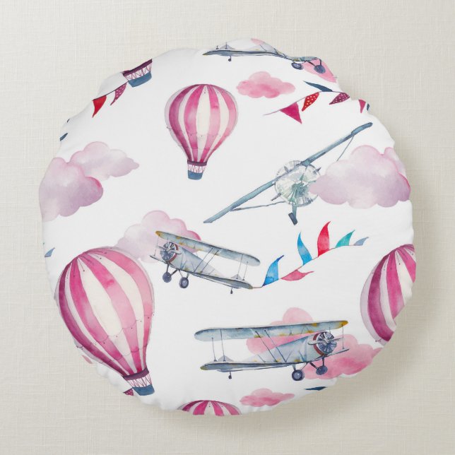 Ballons und Flugzeuge Rundes Kissen (Rückseite)