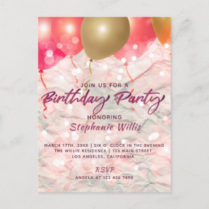 Ballons und Glitzern auf Papier Geburtstagspartei Postkarte