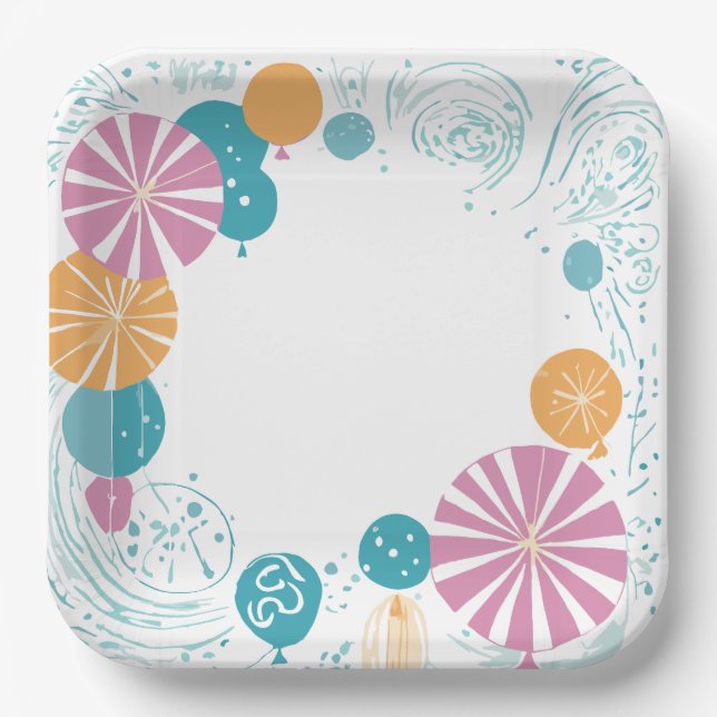 Ballons und Sterne Pappteller (Vorderseite)