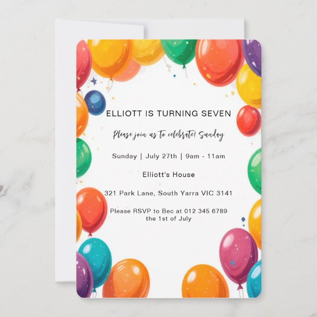 Ballons zum Geburtstag Einladung, sofortiger Downl Einladung (Vorderseite)