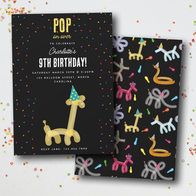 Ballontiere Giraffe Kinder Geburtstagsfeier Thema Einladung (Balloon Animals Giraffe Kids Birthday Party Theme Invitation)