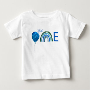 Balloon 1. Geburtstag Blue Watercolor Boy Rainbow Baby T-shirt