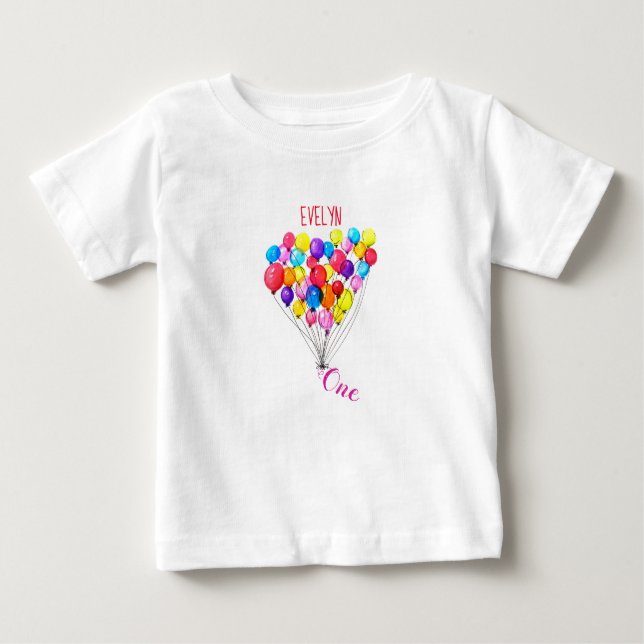 BALLOON 1. Geburtstag Personalisiert 1. Baby T-shirt (Vorderseite)