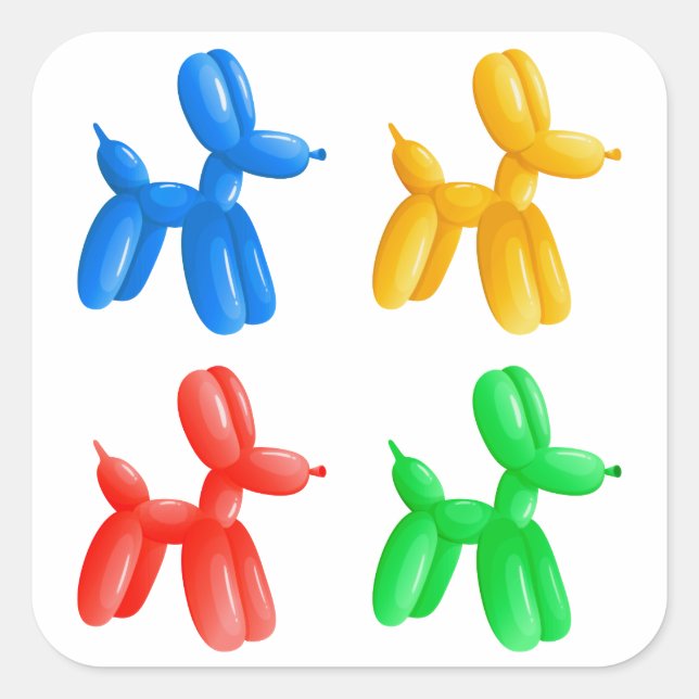 Balloon Animal Color Pattern - Kids & Clown Party Quadratischer Aufkleber (Vorderseite)