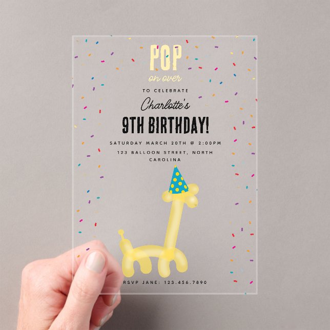 Balloon Animals Giraffe Kids Birthday Party Theme Acryleinladungen (Insitu (Handheld))