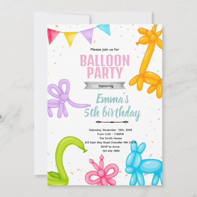 Balloon Animals party invitation Einladung (Vorderseite)