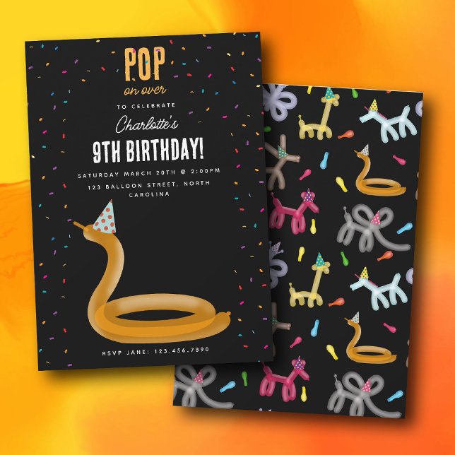 Balloon Animals Snake Kids Birthday Party Theme Einladung (Balloon Animals Snake Kids Birthday Party Theme Invitation)