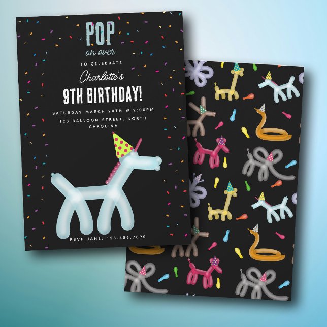 Balloon Animals Unicorn Kids Birthday Party Theme Einladung (Balloon Animals Unicorn Kids Birthday Party Theme Invitation)