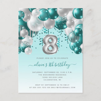Balloon Arch Aquamarin Silver 8. Geburtstagsparty Postkarte