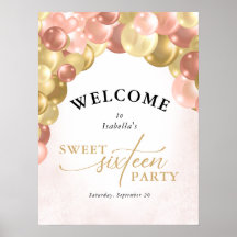 Balloon Arch Pink und Gold Sweet 16 Party Willkomm