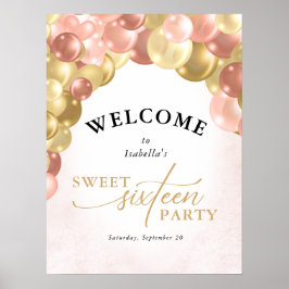 Balloon Arch Pink und Gold Sweet 16 Party Willkomm Poster