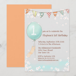 Balloon Baby Boy 1. Geburtstag Einladung