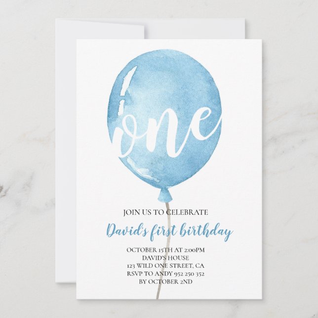 Balloon Baby Boy 1. Geburtstag Einladung (Vorderseite)
