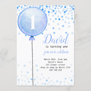 Balloon Baby Boy 1st Birthday First Confetti Einladung