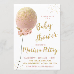 Balloon Baby Dusche bereit für Pop Rose Gold Einladung