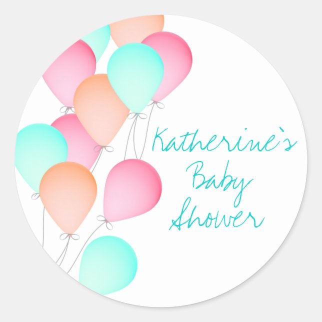Balloon Baby Shower Runder Aufkleber (Vorderseite)