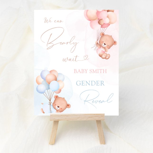 Balloon Bear Baby Gender Reveal Party Begrüßungsze Poster (Von Creator hochgeladen)