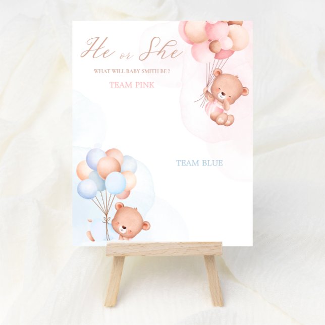 Balloon Bear Boy oder Girl Gender Reveal Vote Post Poster (Von Creator hochgeladen)