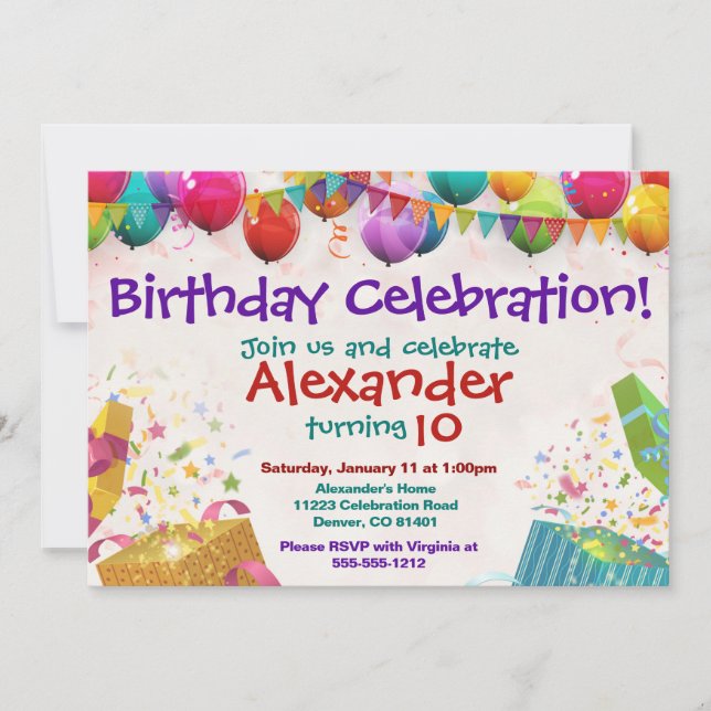 Balloon Birthday Einladung Flat Card (Vorderseite)