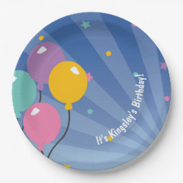 Balloon Birthday Party Dark Blue Pappteller