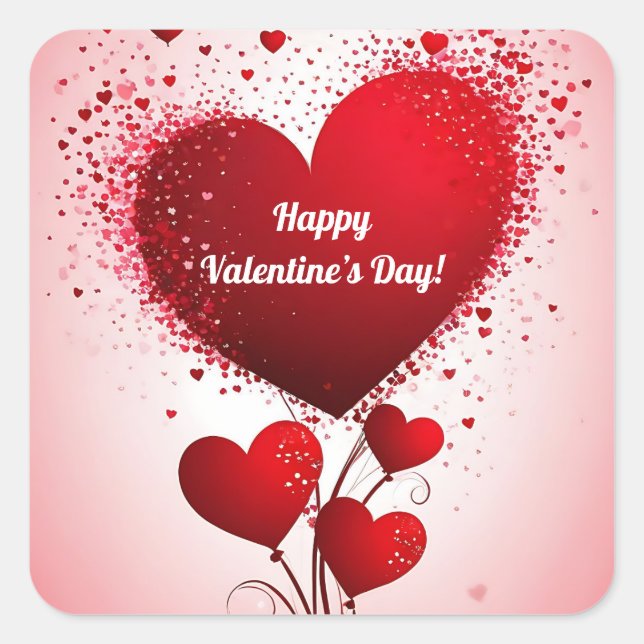 Balloon Bouquet of Red Hearts Quadratischer Aufkleber (Vorderseite)