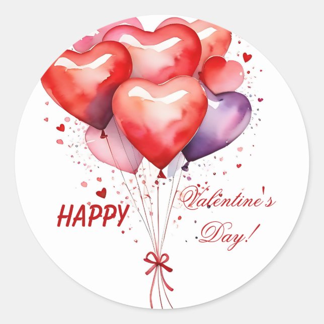 Balloon Bouquet Red and Pink Hearts Runder Aufkleber (Vorderseite)