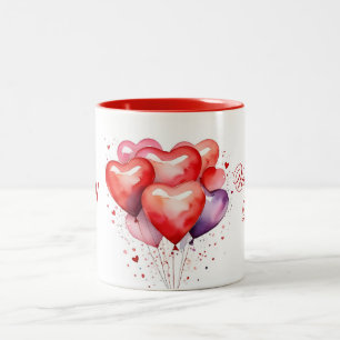Balloon Bouquet Red and Pink Hearts Zweifarbige Tasse