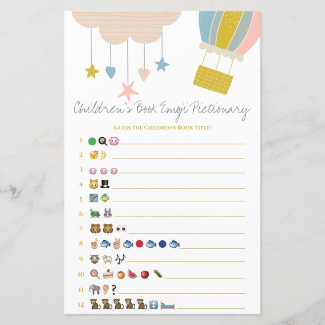 Balloon Children's Book Emoji Baby Shower Game (Vorderseite)