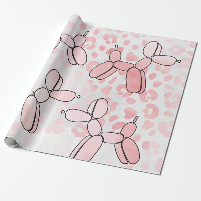 Balloon Dog Leopard rosa Muster Geschenkpapier (Ungerollt)