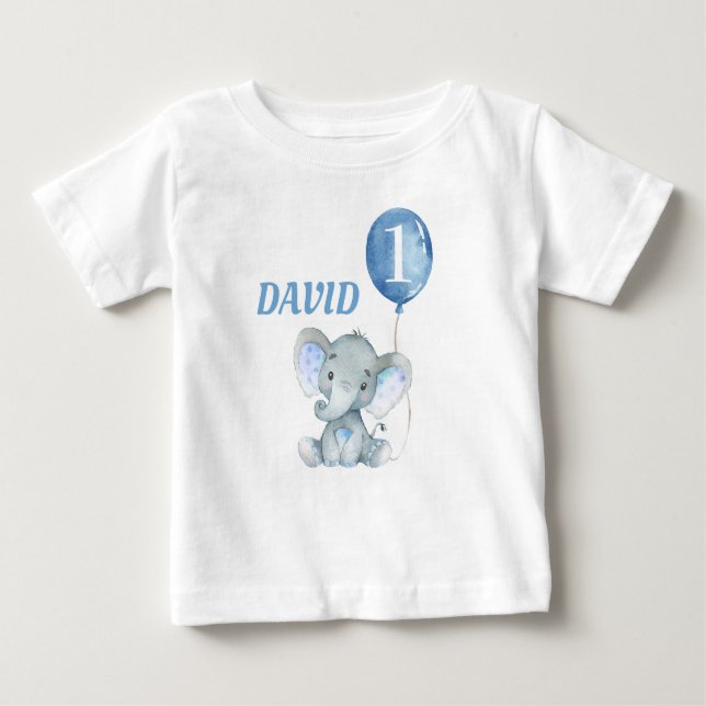 Balloon Elephant Niedlich Blue Baby Boy T-shirt (Vorderseite)