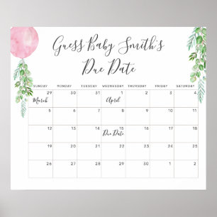 Balloon Eucalyptus Guess Baby Due Date Calendar Ka Poster