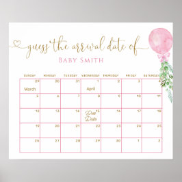 Balloon Eucalyptus Guess Baby Due Date Calendar Poster