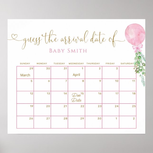 Balloon Eucalyptus Guess Baby Due Date Calendar Poster (Vorne)