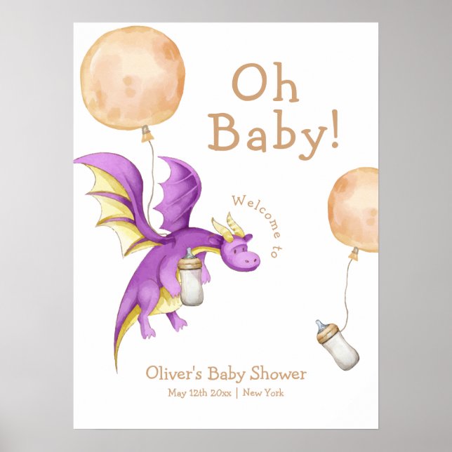 Balloon Fairy Dragon Flasche Baby Dusche Willkomme Poster (Vorne)