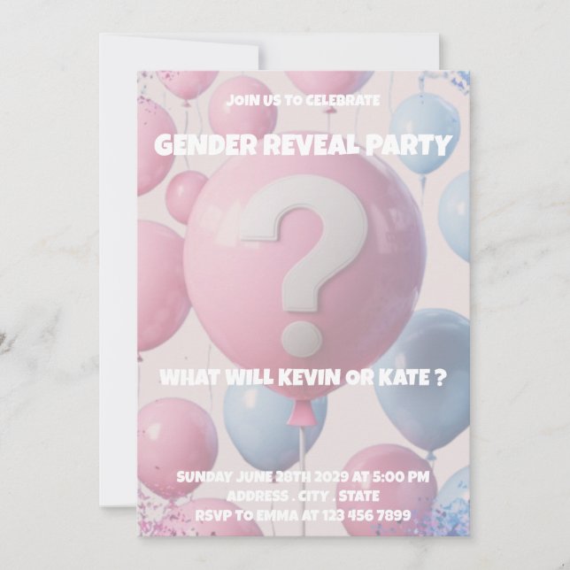 Balloon Gender Reveal Party Einladung (Vorderseite)