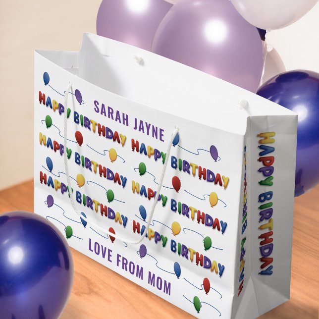 Balloon Happy Birthday Girls Name Large Gift Bag Große Geschenktüte (Happy Birthday gift bag with space for your name. Birthdays need balloons!)