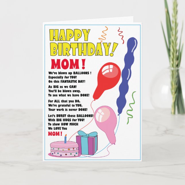 BALLOON Happy Birthday MAMA Card niedlich Karte (Vorderseite)