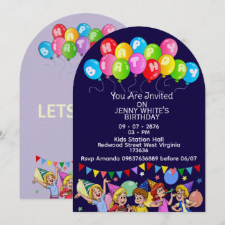 Balloon Kids Birthday Invitation Einladung
