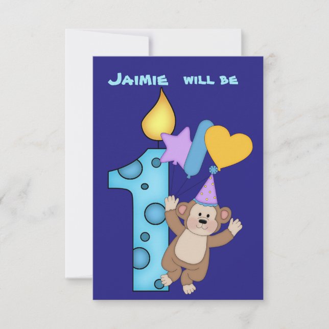 Balloon Monkey 1. Geburtstagsfeier Party Einladung (Vorderseite)