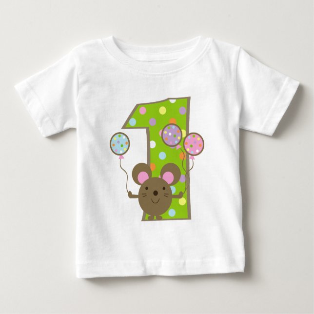 Balloon Mouse Green 1. Geburtstag T - Shirt (Vorderseite)